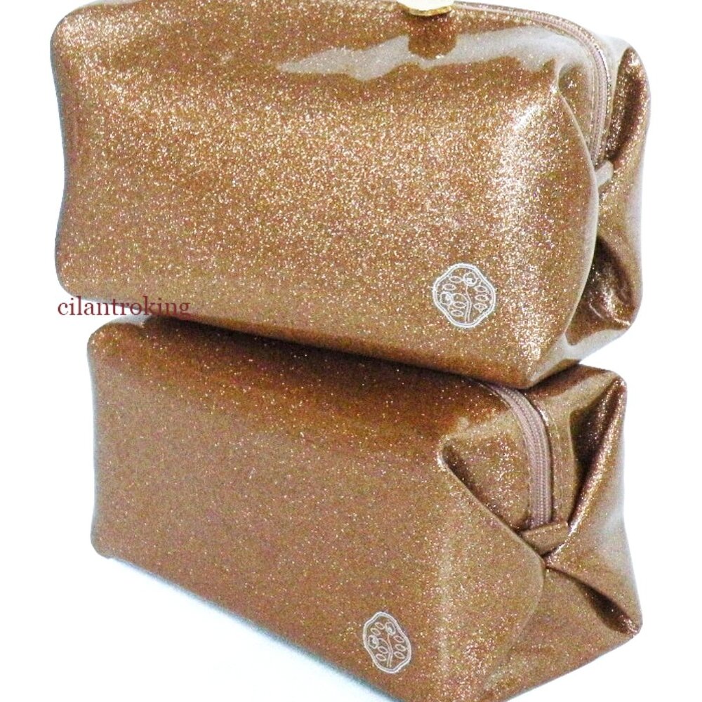 2 Shiseido Metallic Rose Gold Zippered Cosmetic Bag New Beautiful, Soft & Sturdy